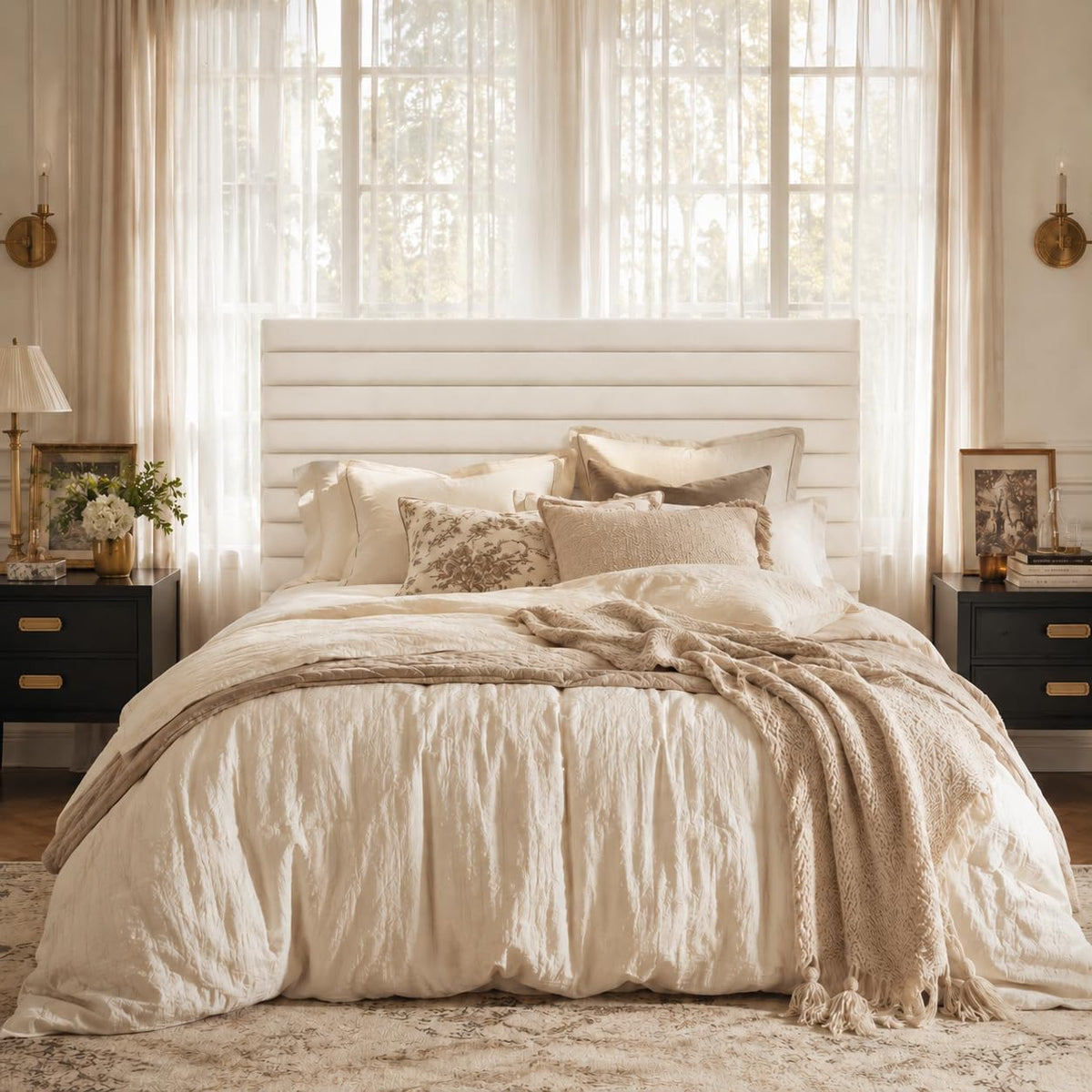 Queen Velvet Upholstered Bed Frame with Adjustable Headboard X6833