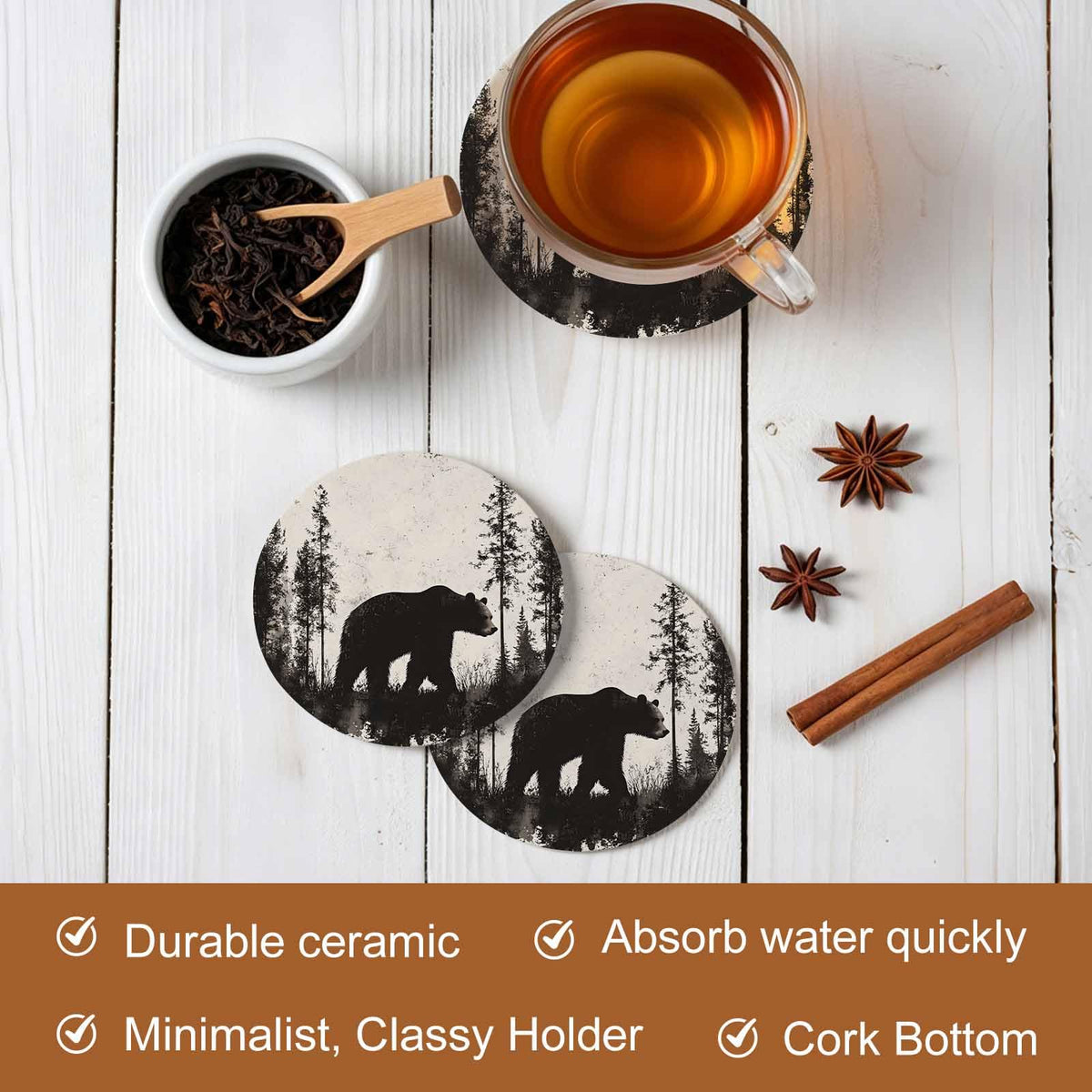 Black Absorbent Round Ceramic Coasters Set of 6 A2023
