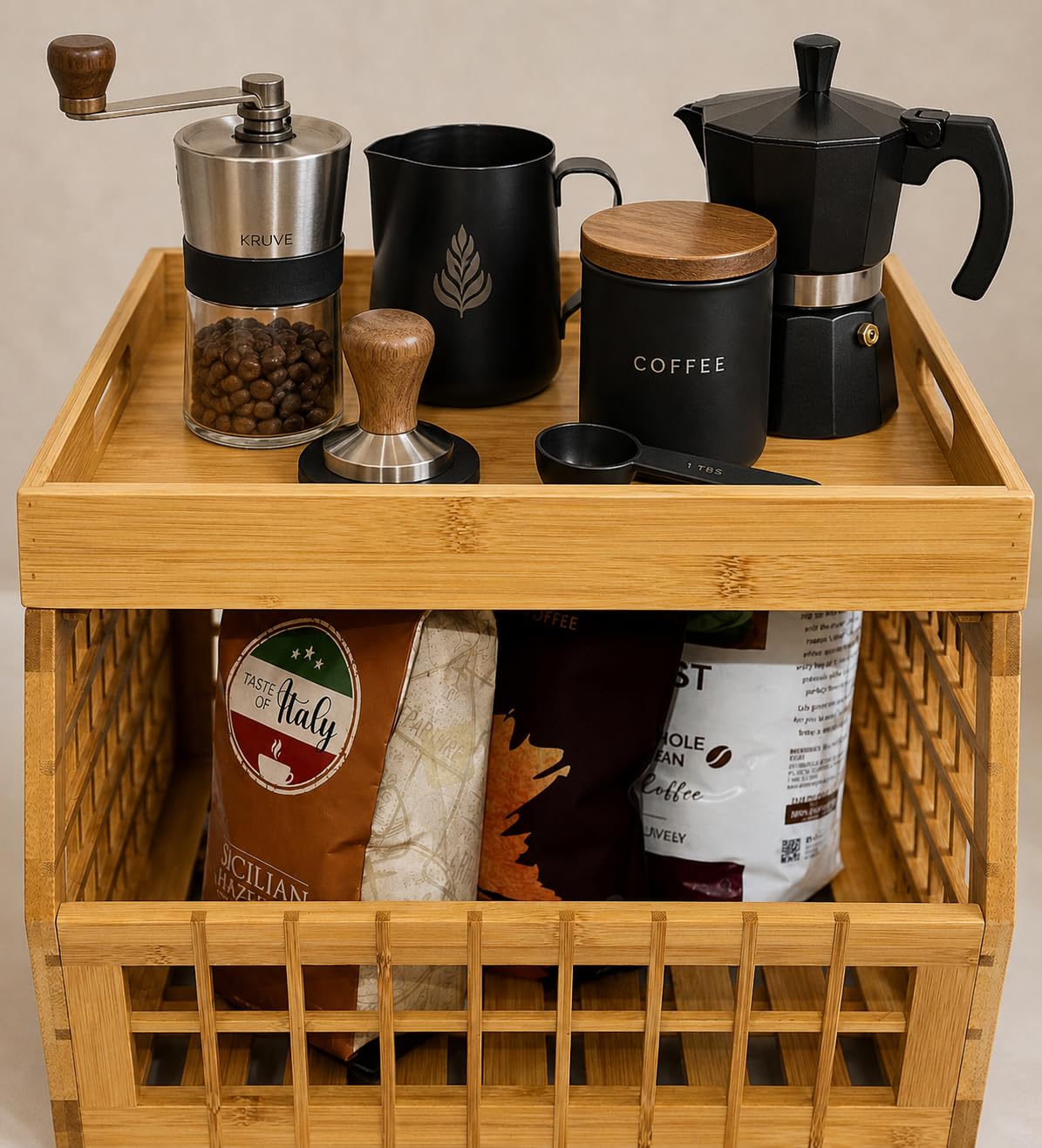 Bamboo Stackable Medium Storage Bins with Serving Tray Lid U27618
