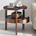 Dark Brown 2-Tier Round Coffee Table with Drawer E6310