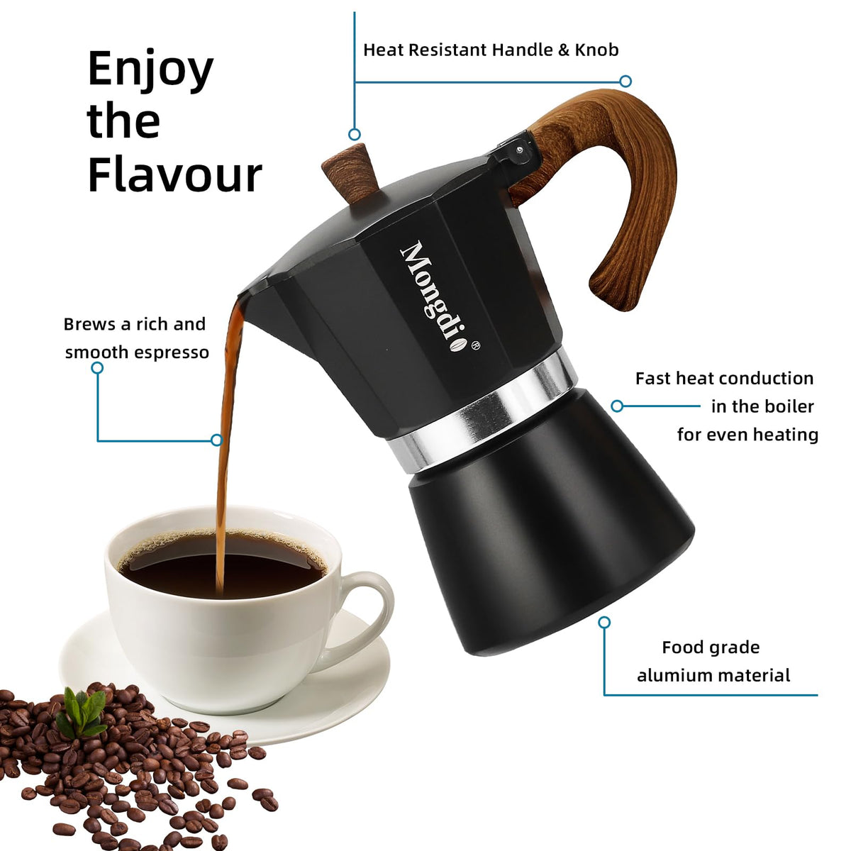 Stovetop Espresso Maker Moka Pot, 6 Cup 10 oz Black F62748