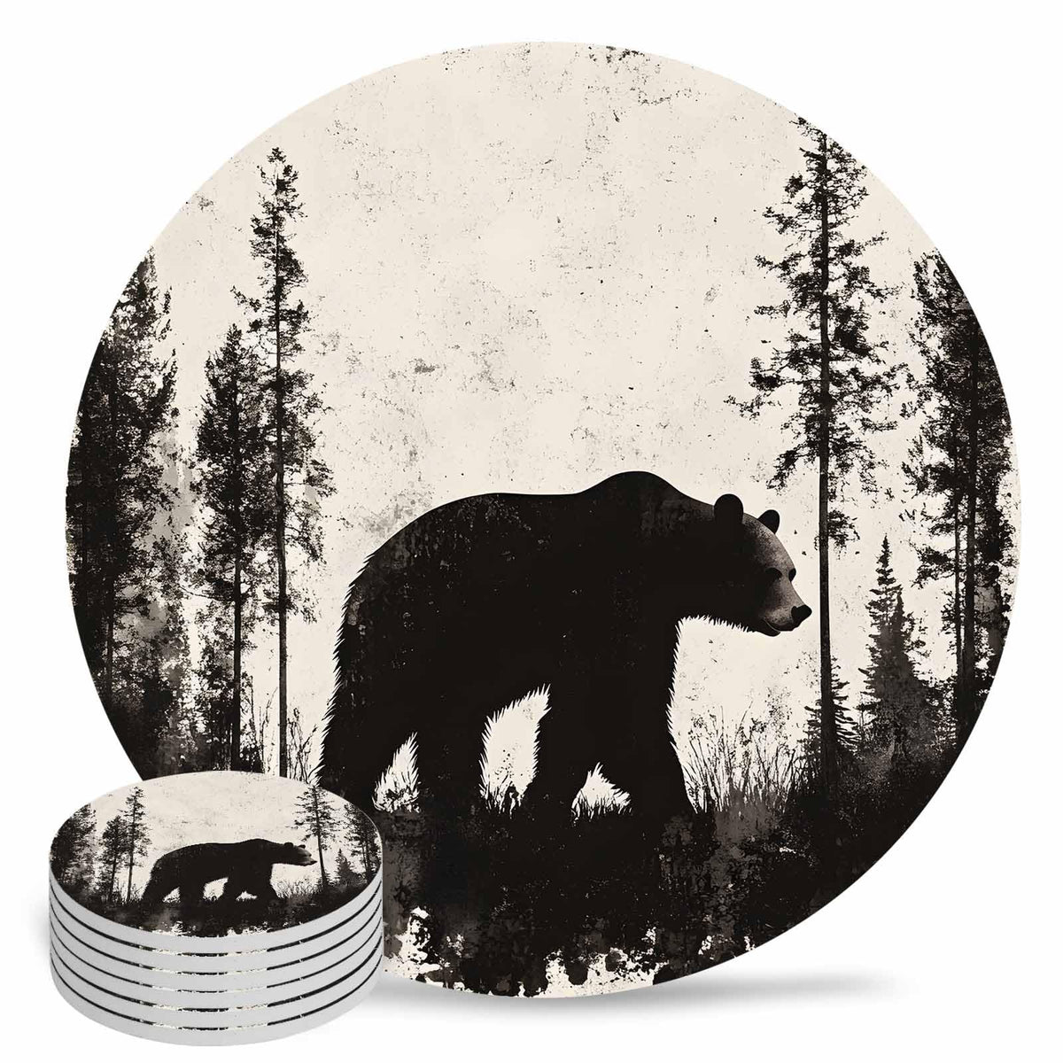 Black Absorbent Round Ceramic Coasters Set of 6 A2023