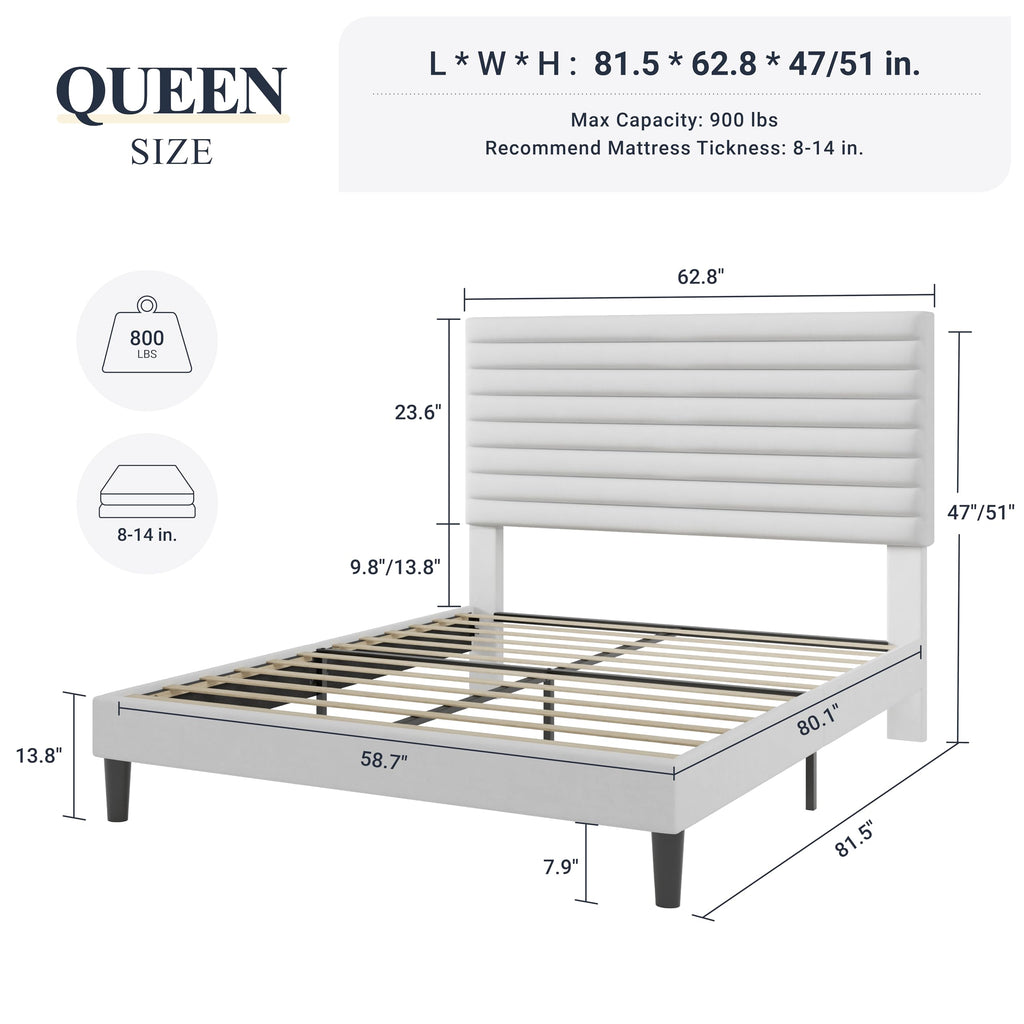 Queen Velvet Upholstered Bed Frame with Adjustable Headboard X6833
