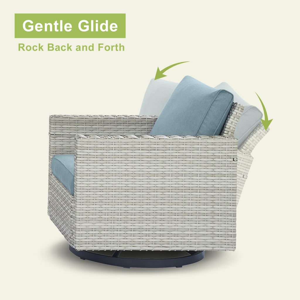 7 Piece Wicker Patio Conversation Set with Swivel Rocker Chairs and Ottoman J29885