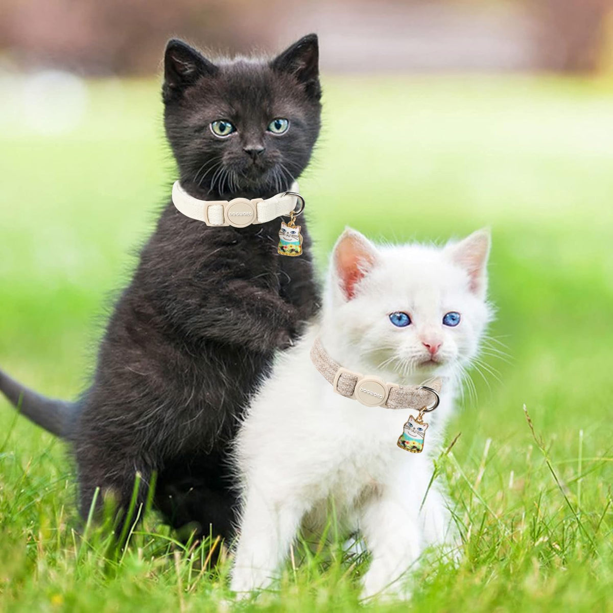 2 Pack White Hemp Cat Collars Breakaway with Bell X36926