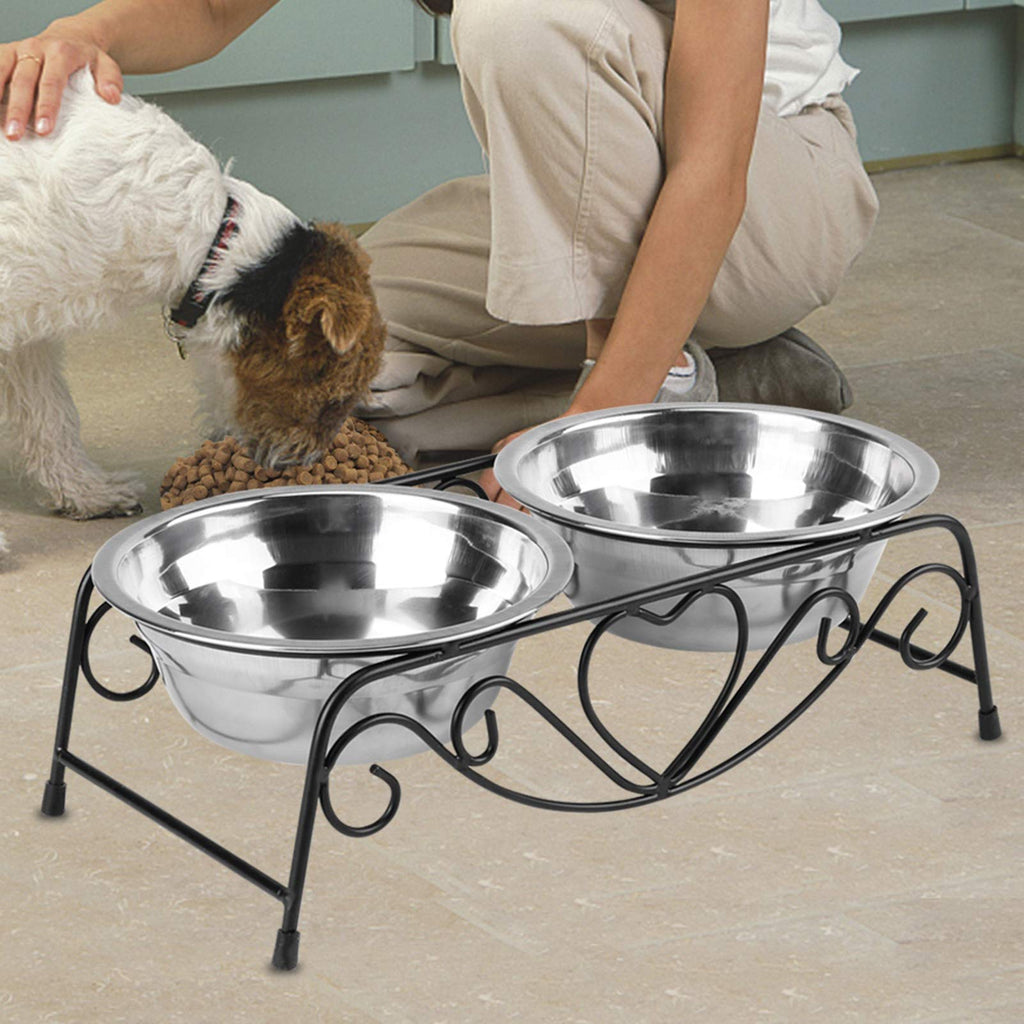 Double Stainless Steel Elevated Dog Bowls with Iron Stand G13662
