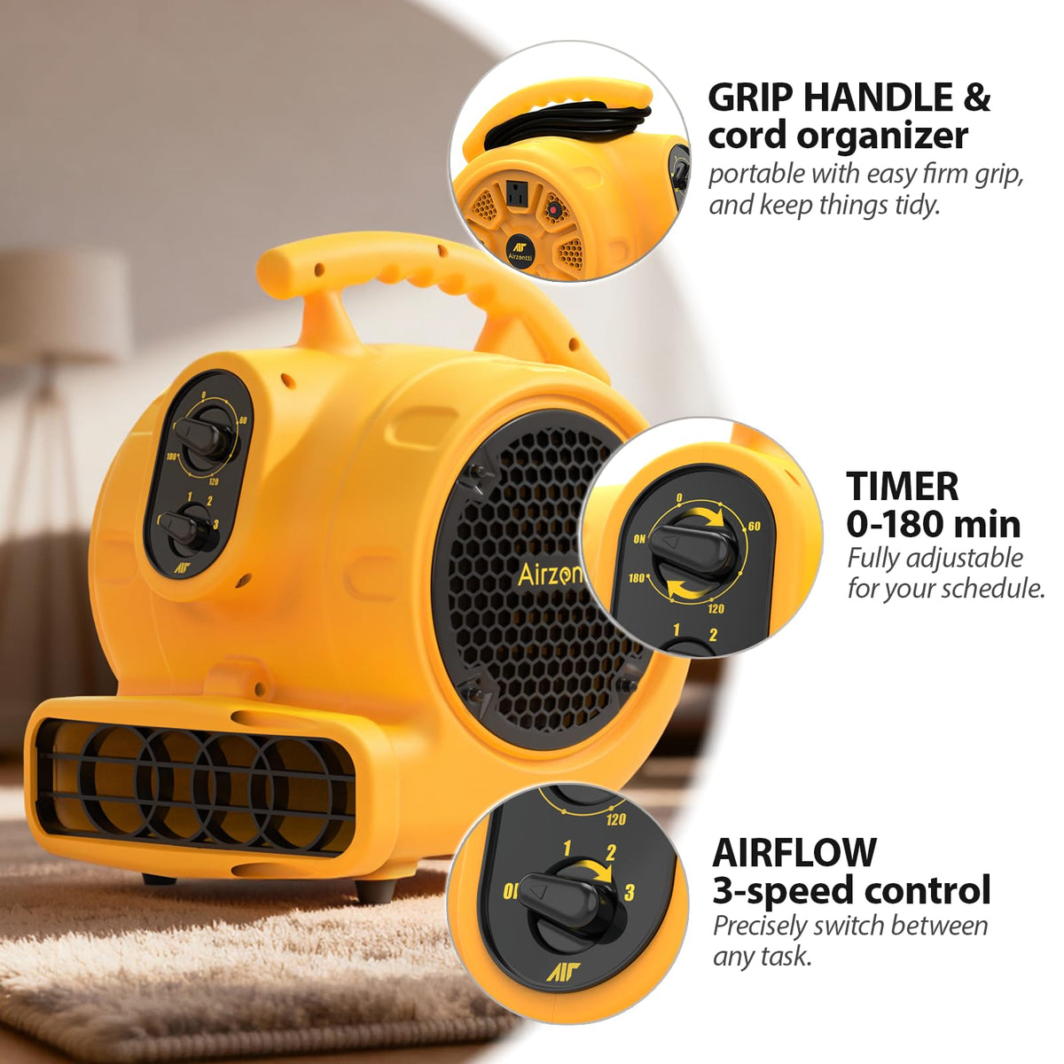 1100 CFM 3-Speed Industrial Air Mover Floor Blower Fan G385