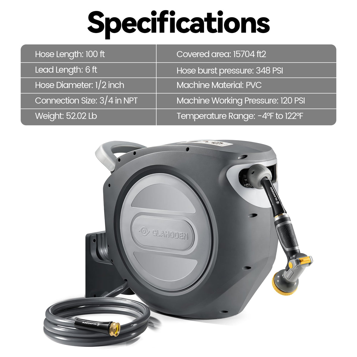 Retractable Garden Hose Reel 1/2 in x 100 ft Heavy Duty Wall Mount Y506
