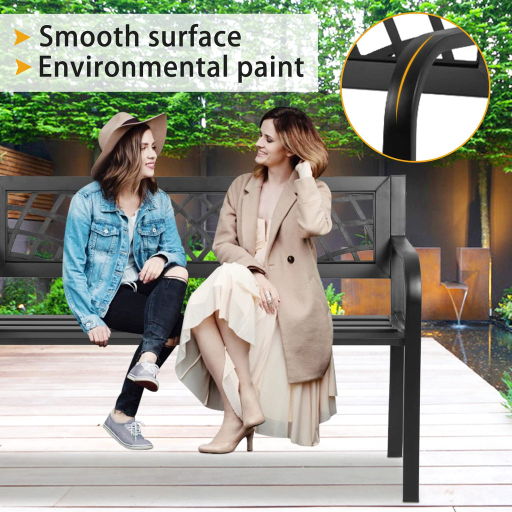 Black Cast Iron Outdoor Garden Bench with Mesh Backrest E2816