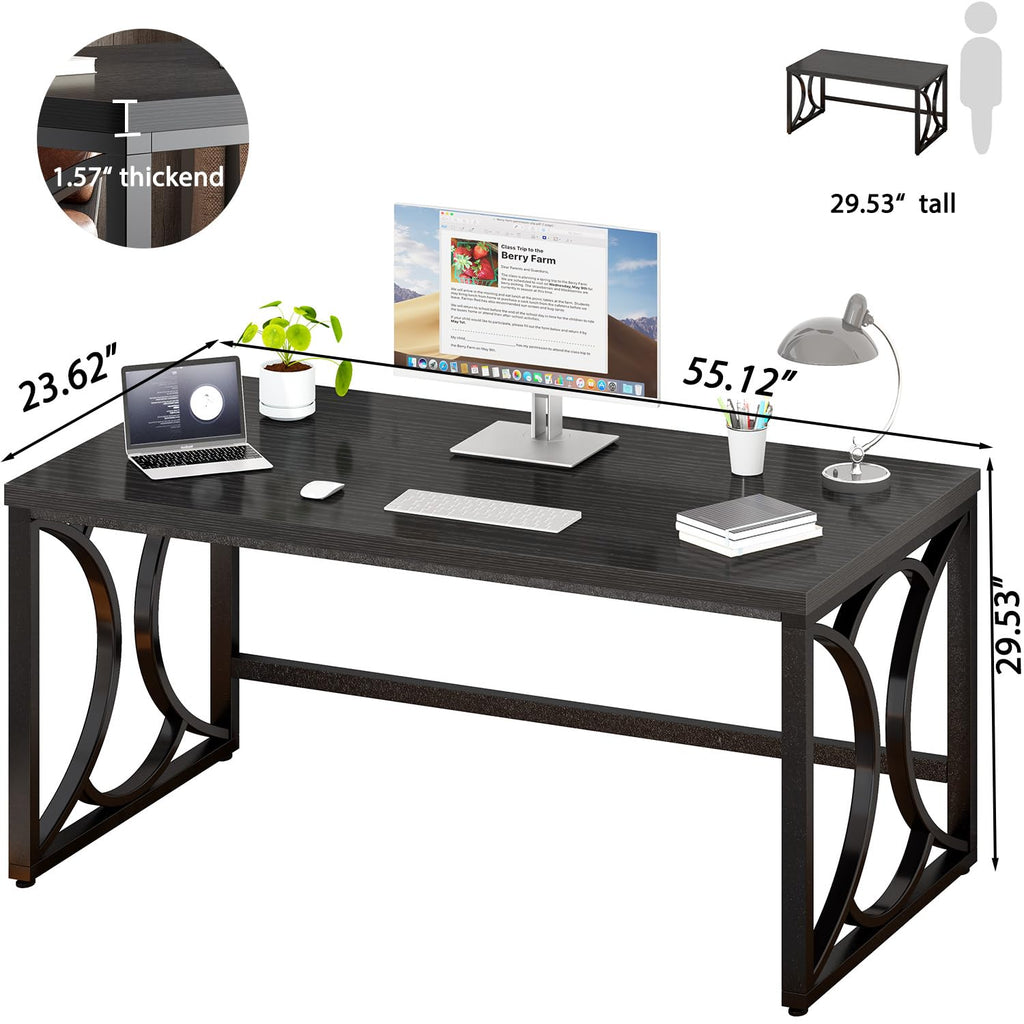 Black 55 Inch Metal Wooden Computer Desk W31799