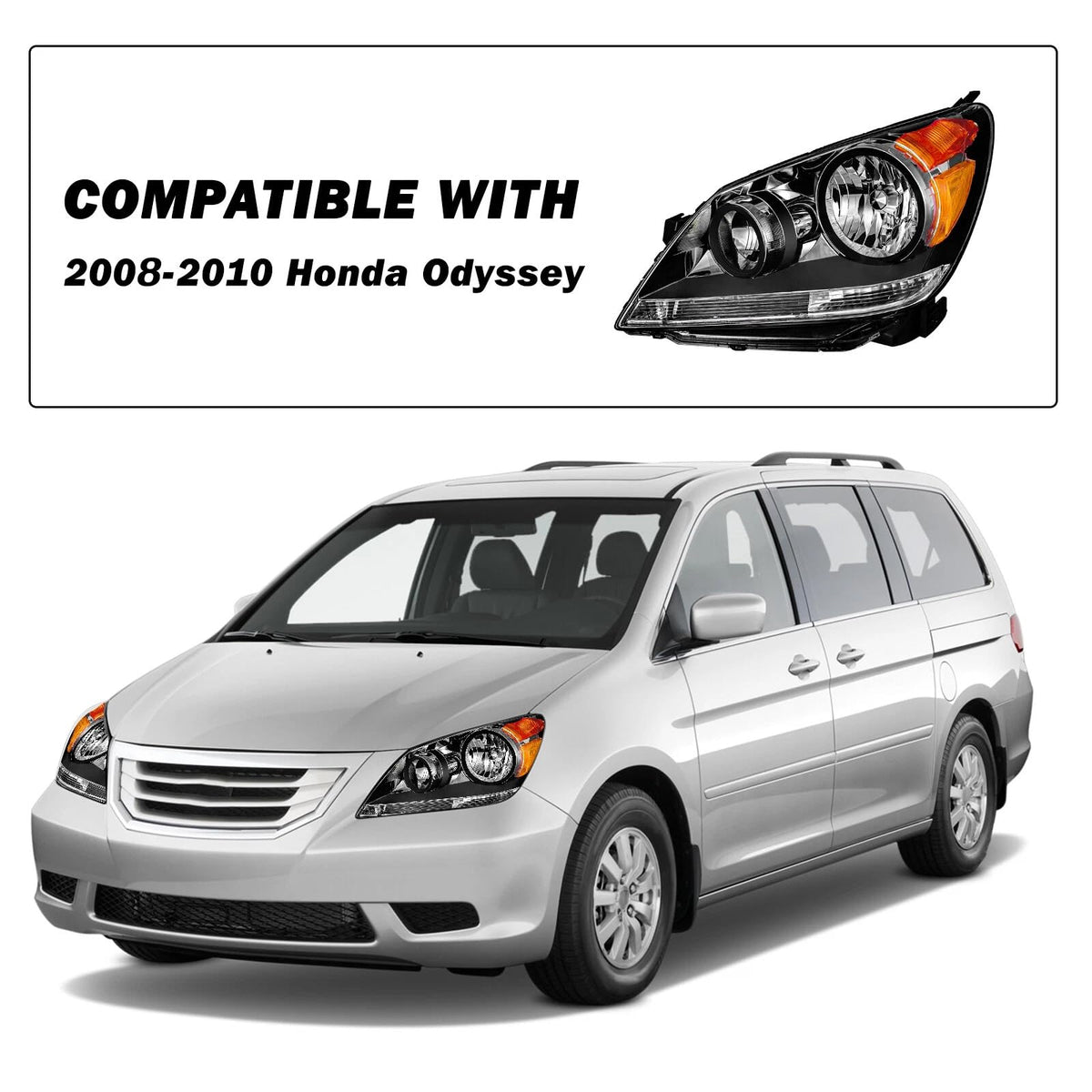 2008-2010 Honda Odyssey Headlights Assembly Black Housing Amber Reflector Driver Passenger Side F952090