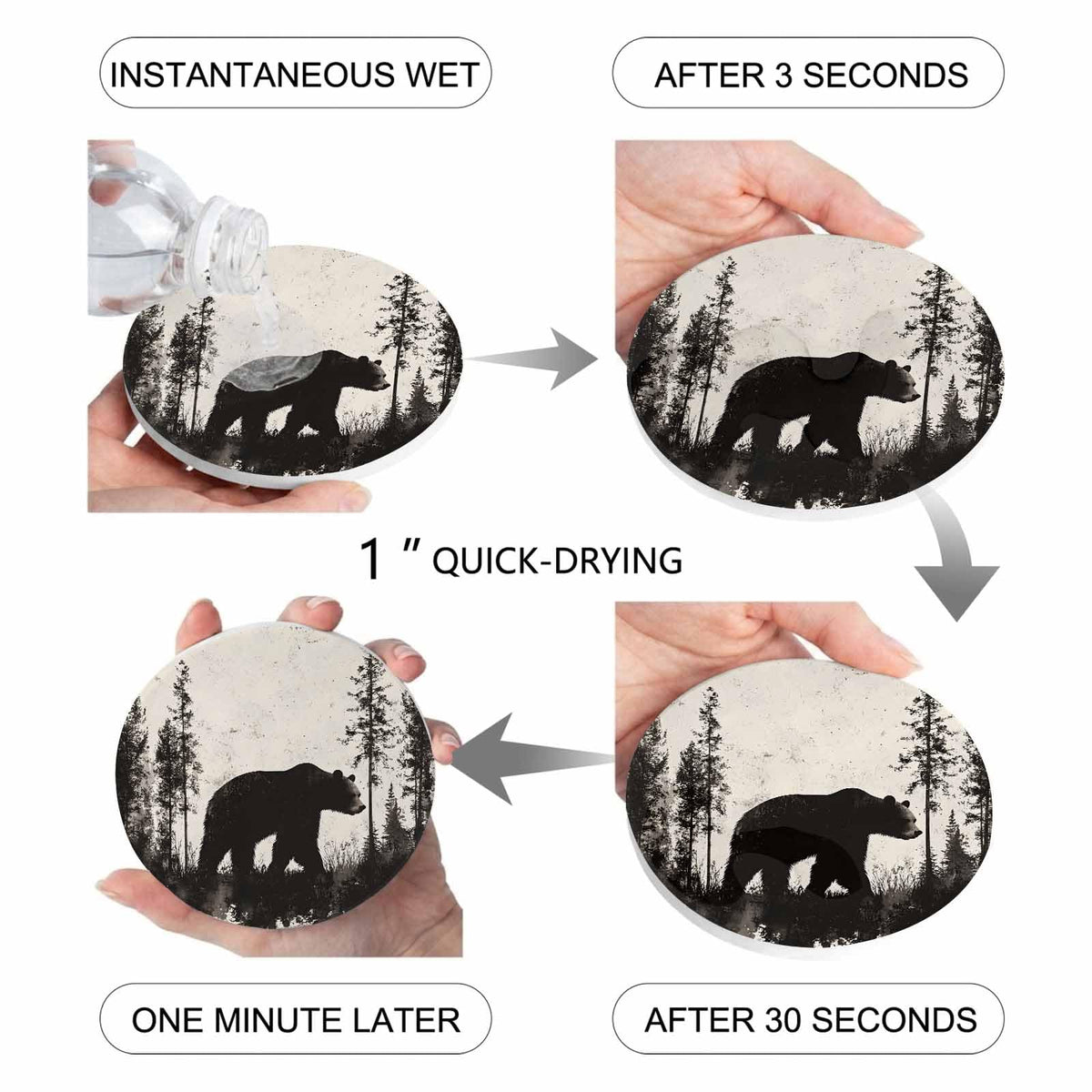 Black Absorbent Round Ceramic Coasters Set of 6 A2023