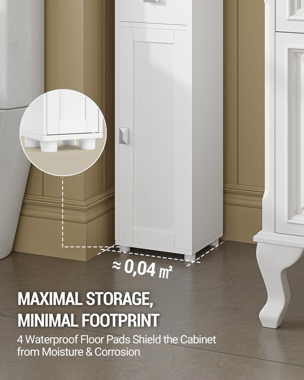 White Tall Narrow Bathroom Storage Cabinet C568830