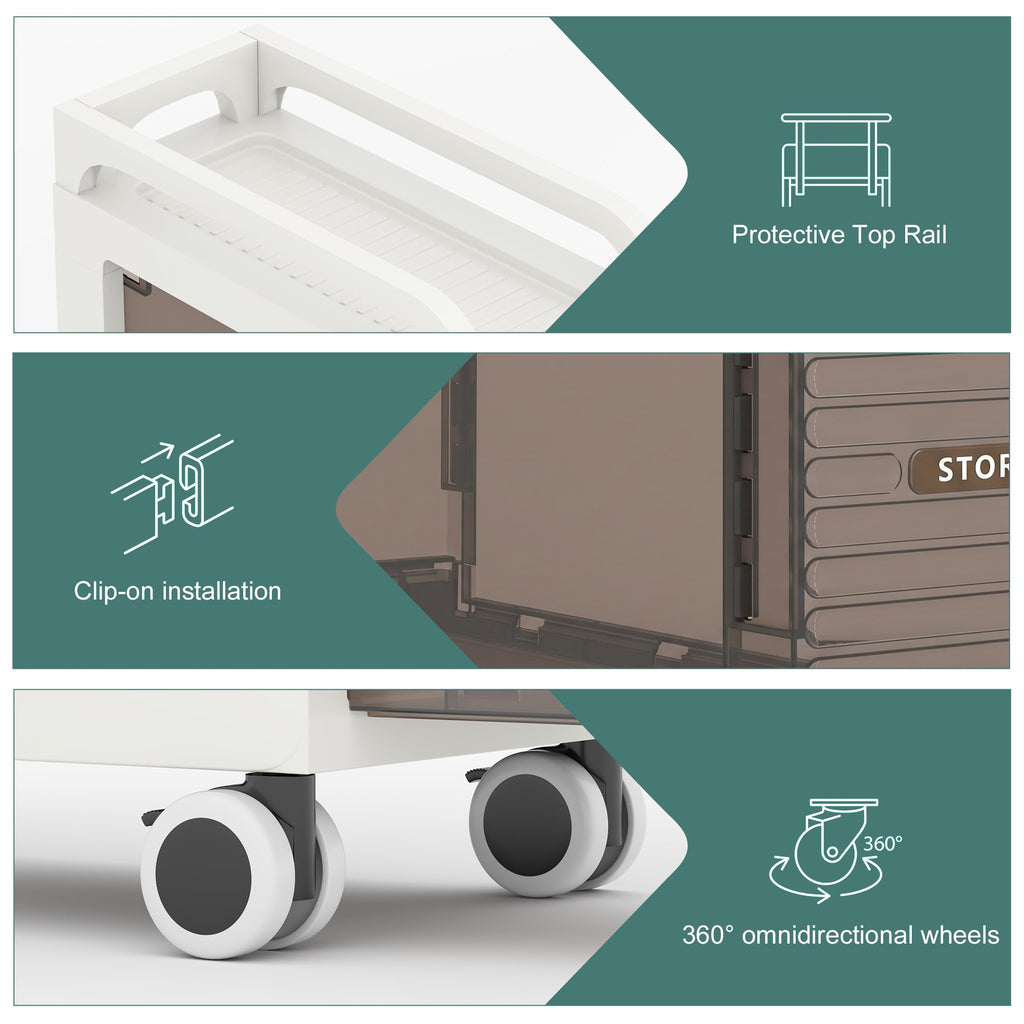 7.87" Wide Slim Bathroom Storage with Drawers and Wheels B200