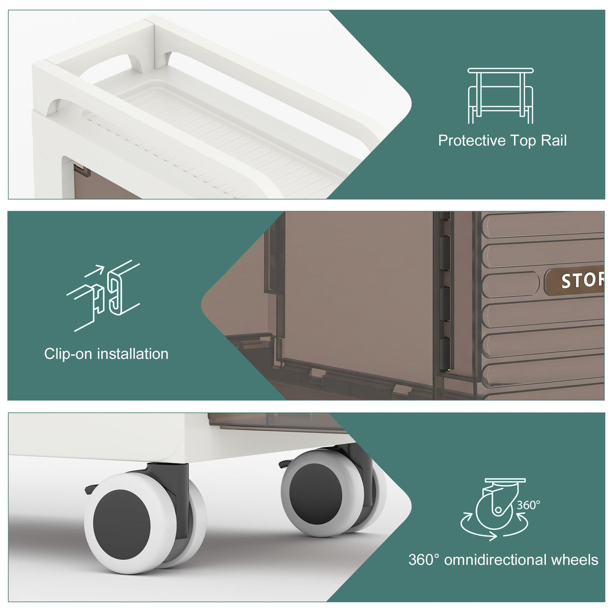 7.87" Wide Slim Bathroom Storage with Drawers and Wheels B200
