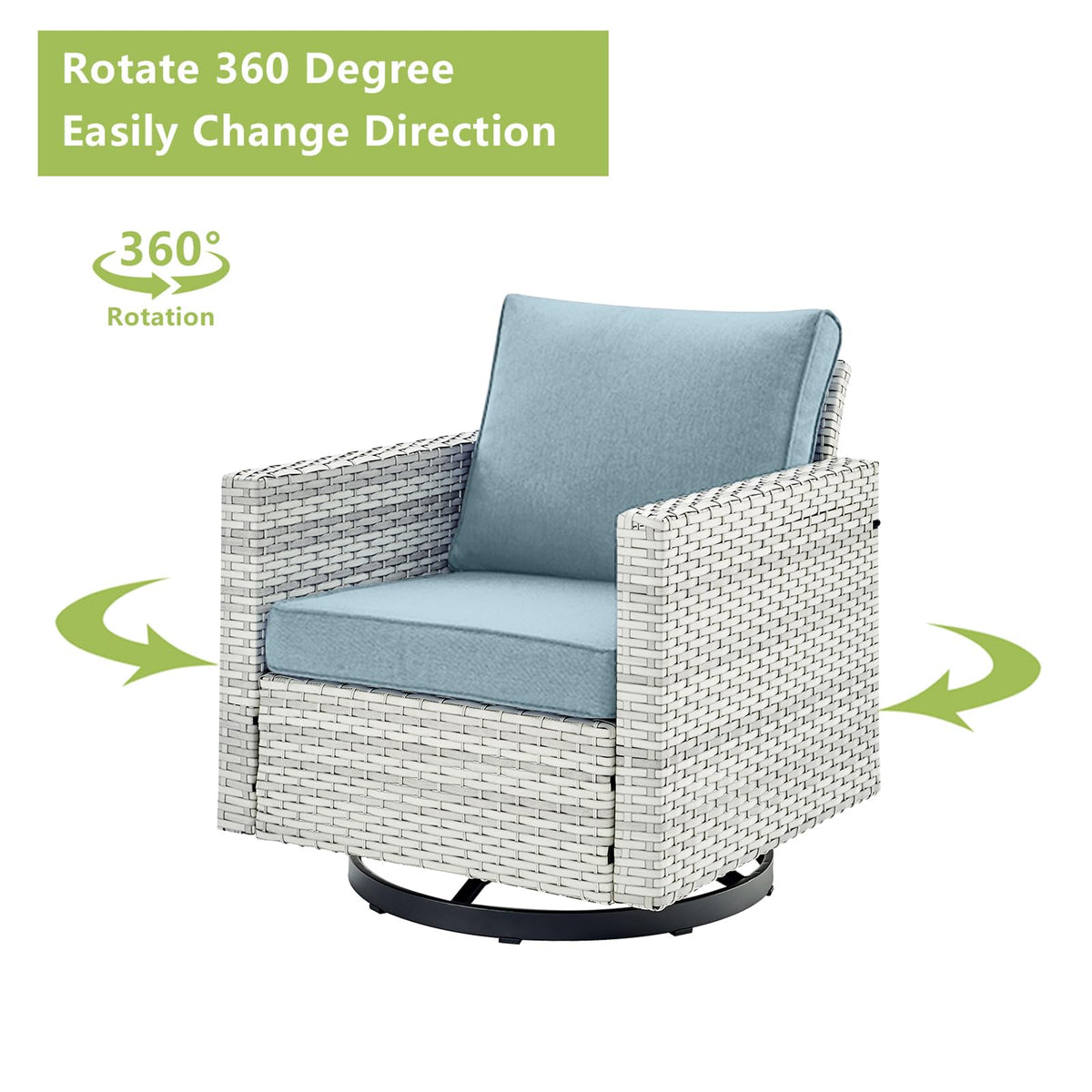 7 Piece Wicker Patio Conversation Set with Swivel Rocker Chairs and Ottoman J29885