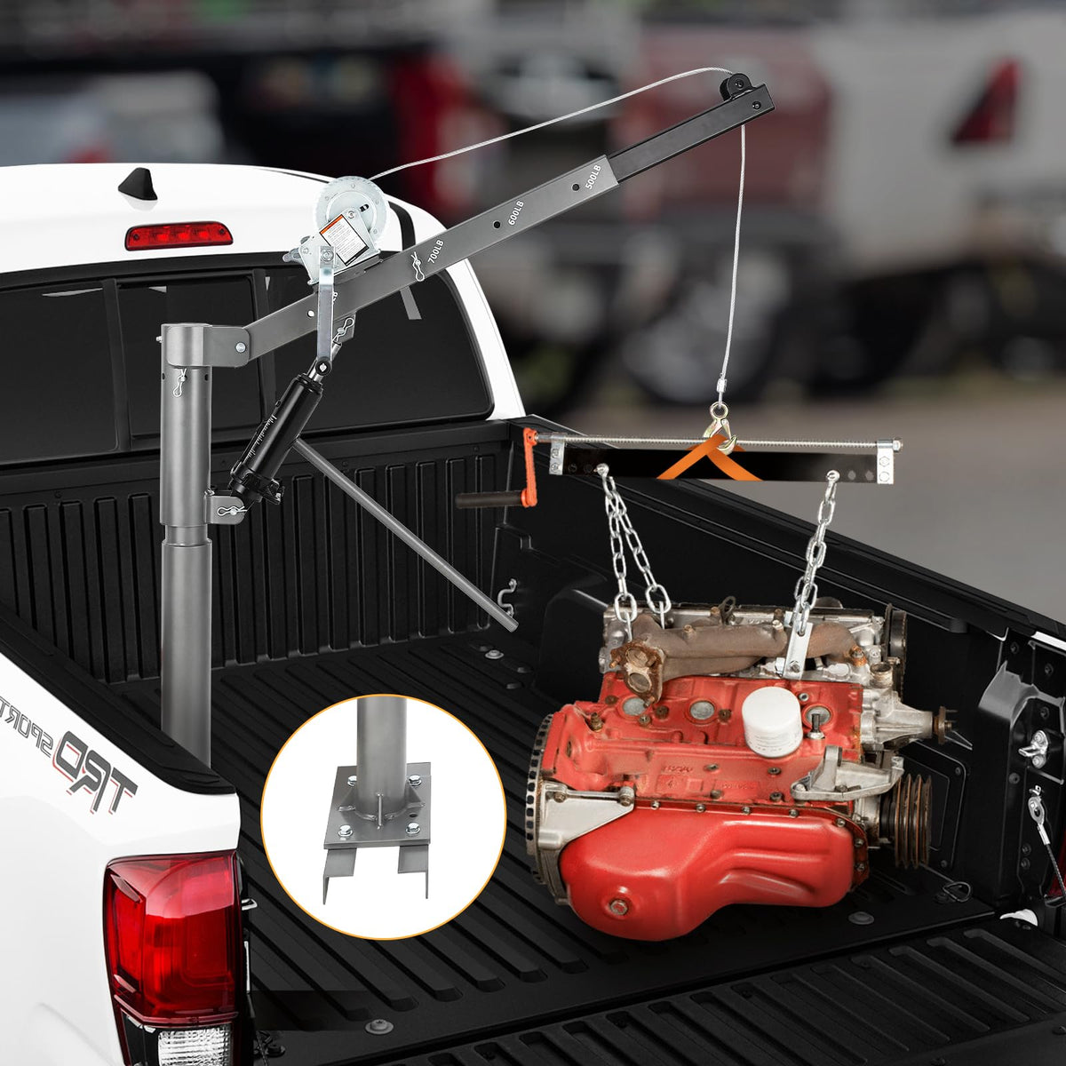 1000 Lbs Hydraulic Pickup Truck Crane Hoist with Manual Winch Q107