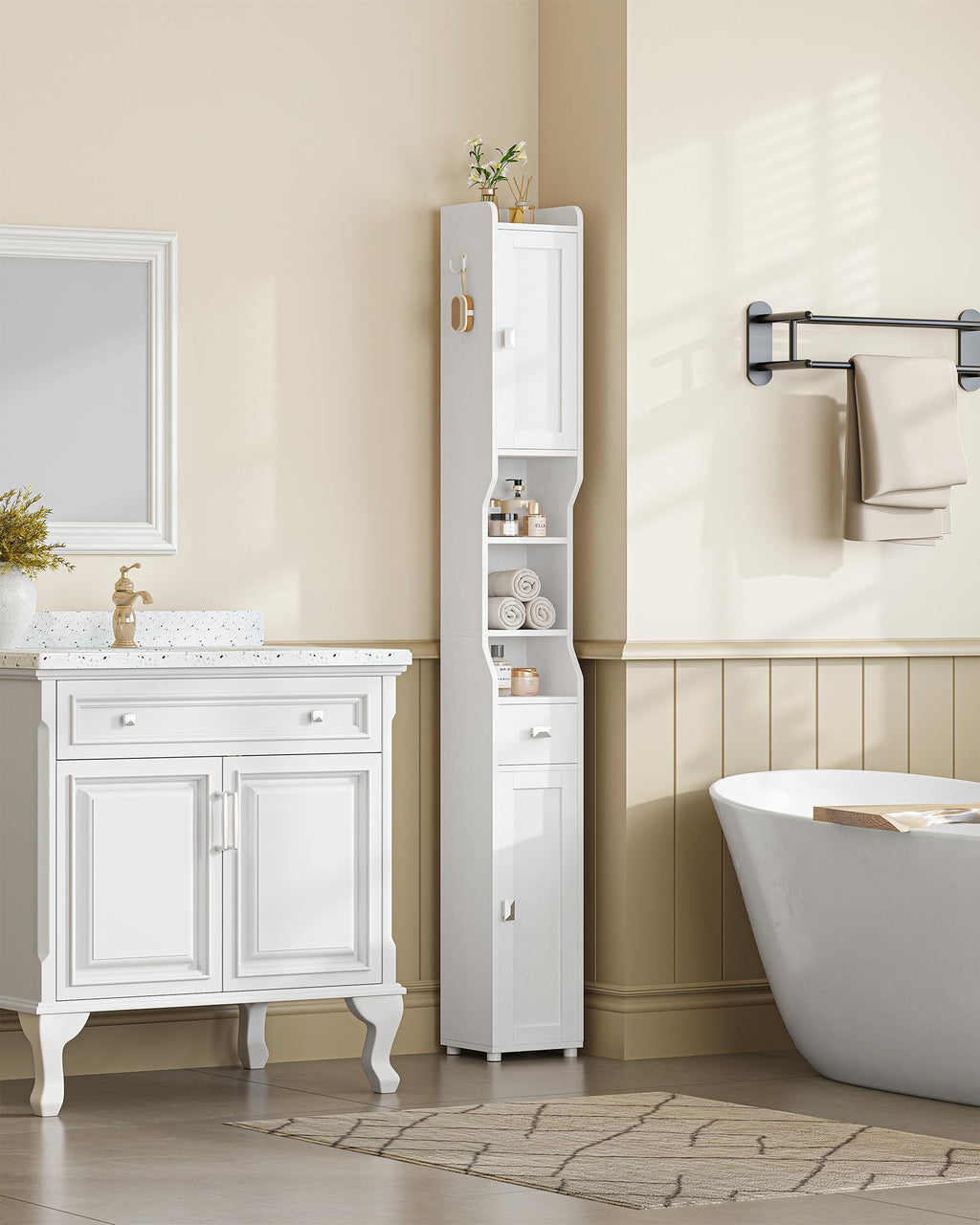 White Tall Narrow Bathroom Storage Cabinet C568830