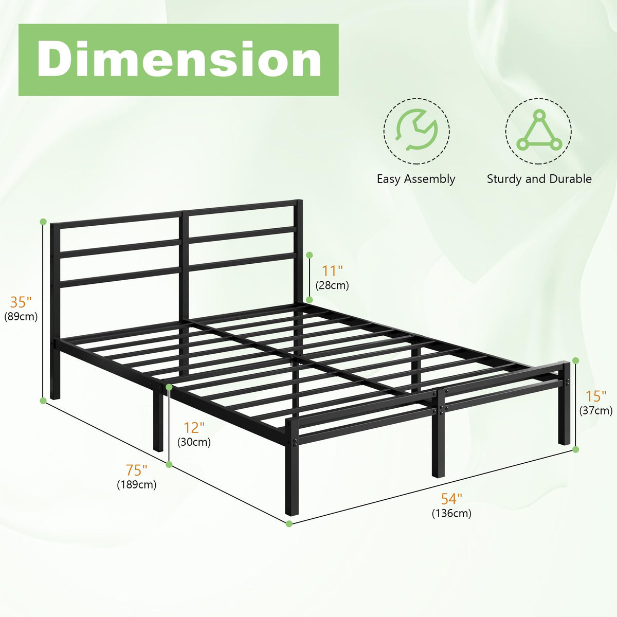 12 Inch Full Size Bed Frame with Headboard and Footboard P24202