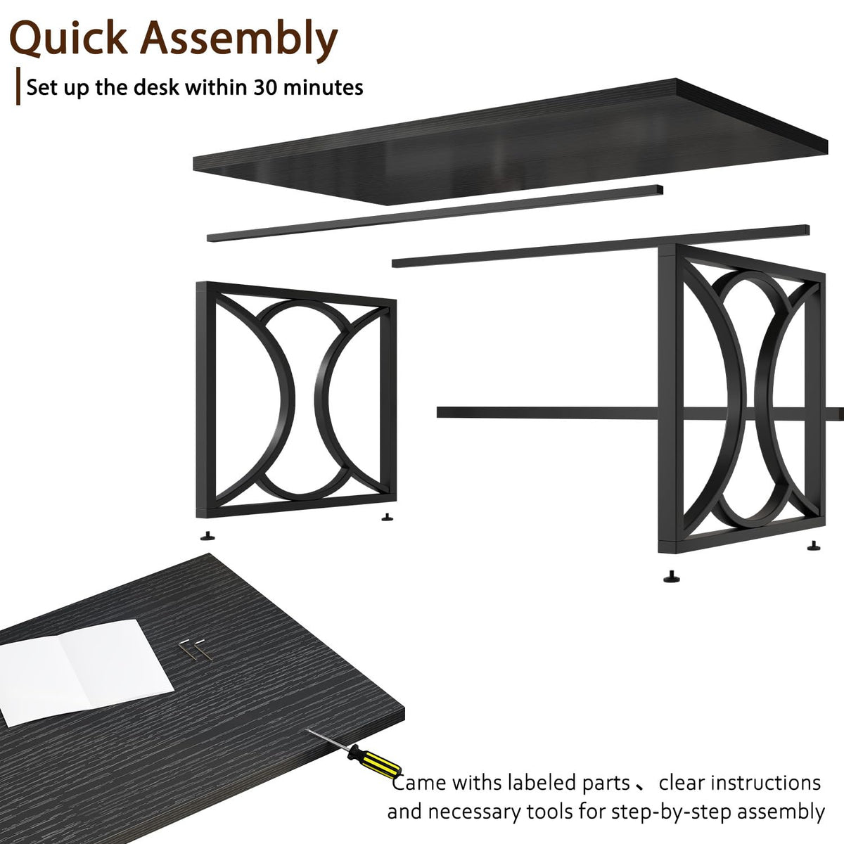 Black 55 Inch Metal Wooden Computer Desk W31799