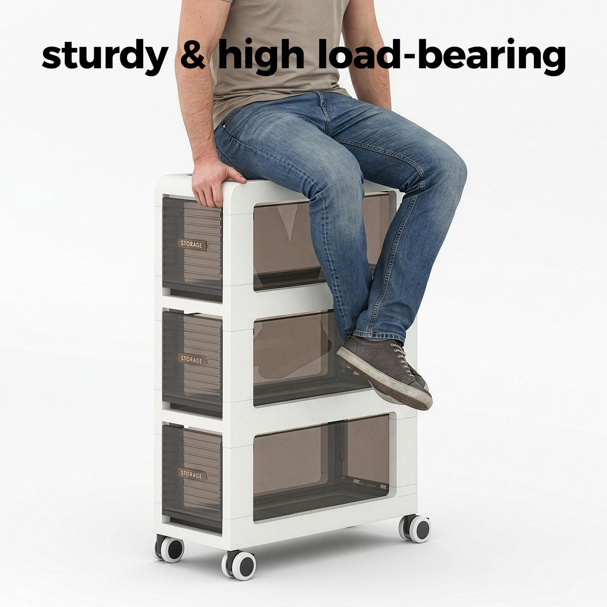 7.87" Wide Slim Bathroom Storage with Drawers and Wheels B200