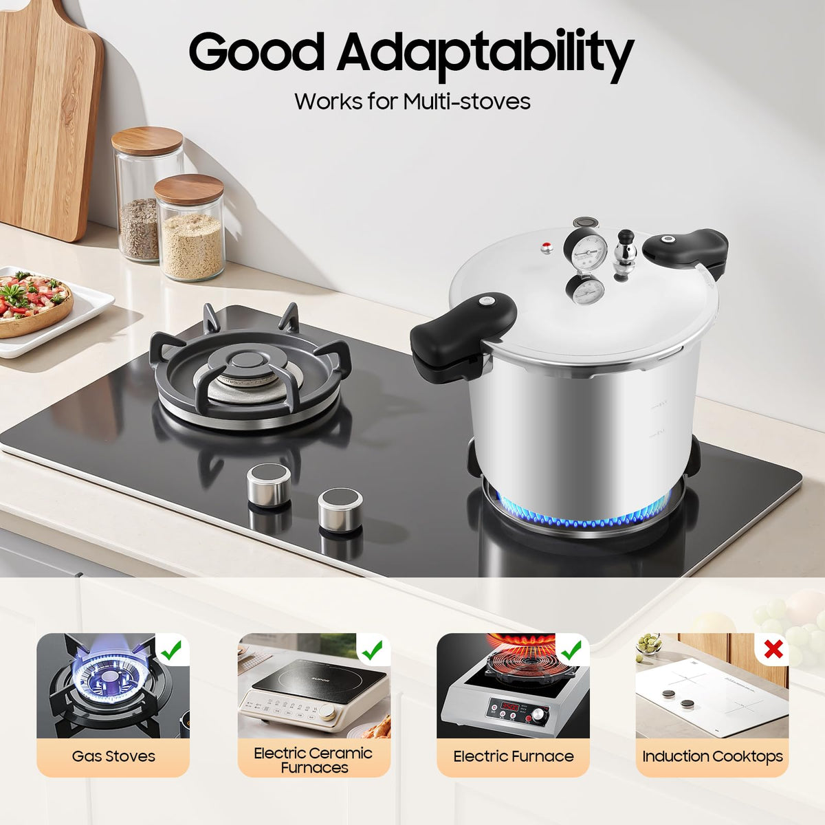 23 Quart Aluminum Pressure Cooker with Pressure Gauge & Release Valve W31712