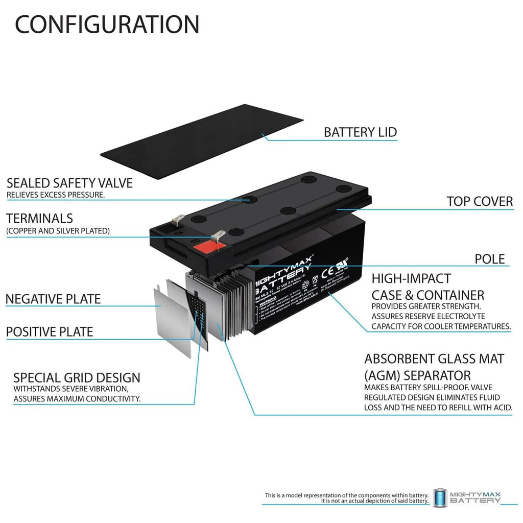 12 Volt 3 AH Rechargeable SLA AGM Battery L408
