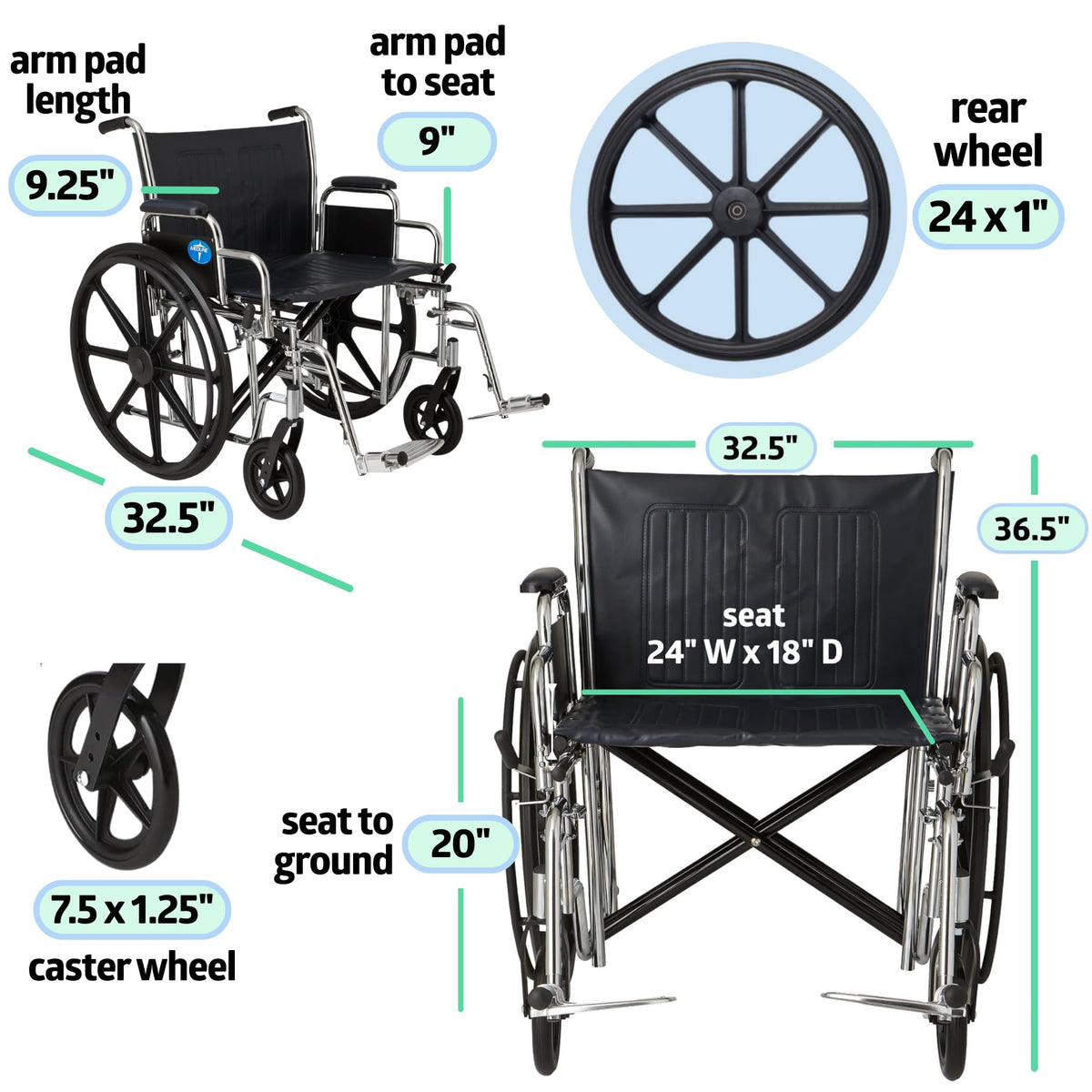 Extra-Wide Bariatric Wheelchair with 24" Wide Seat R318
