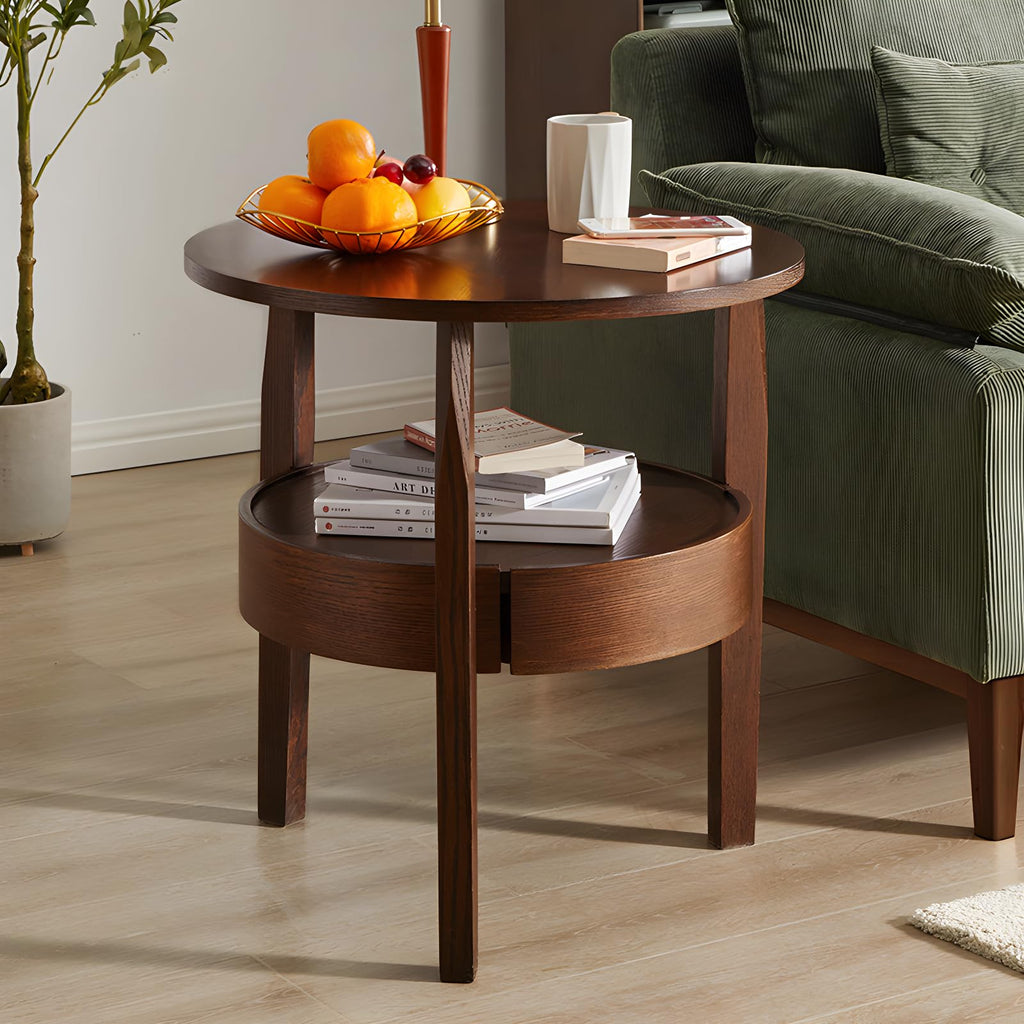 Dark Brown 2-Tier Round Coffee Table with Drawer E6310