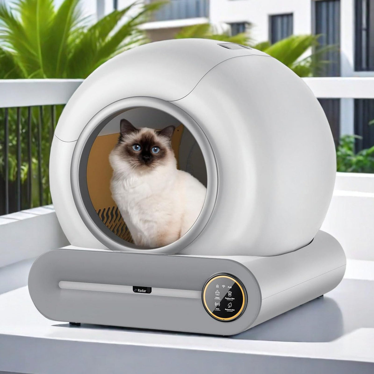 Covered Self-Cleaning Litter Box with Disposable Trays I48444