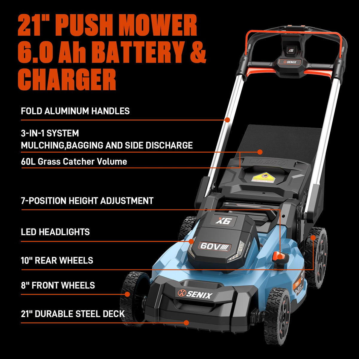 60 Volt Max 21-Inch Cordless Push Lawn Mower H399