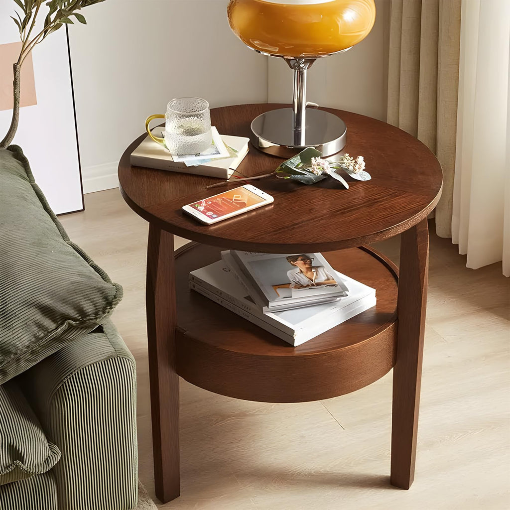 Dark Brown 2-Tier Round Coffee Table with Drawer E6310