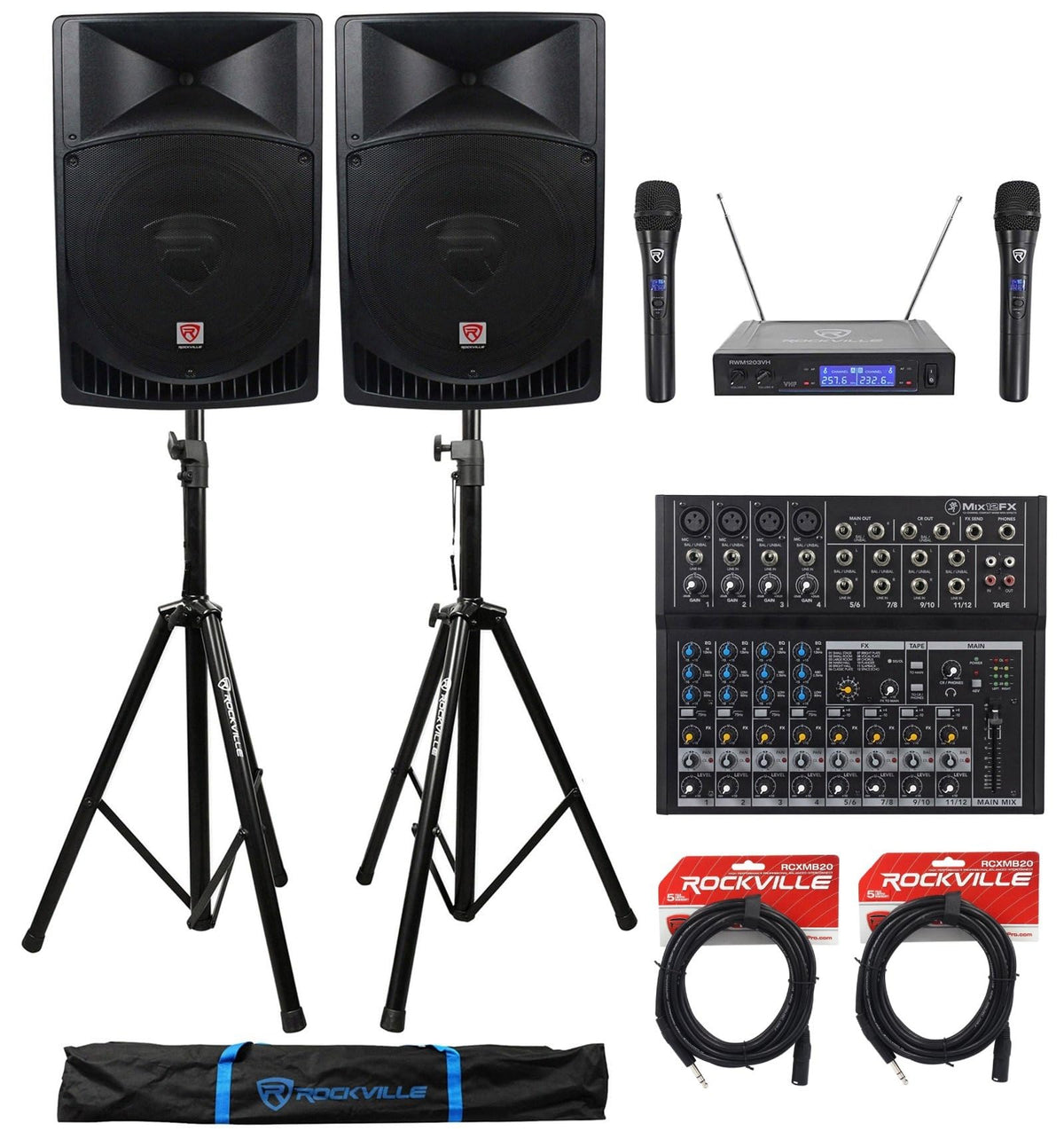 15" Powered PA Speakers 2-Pack with Mixer V89166