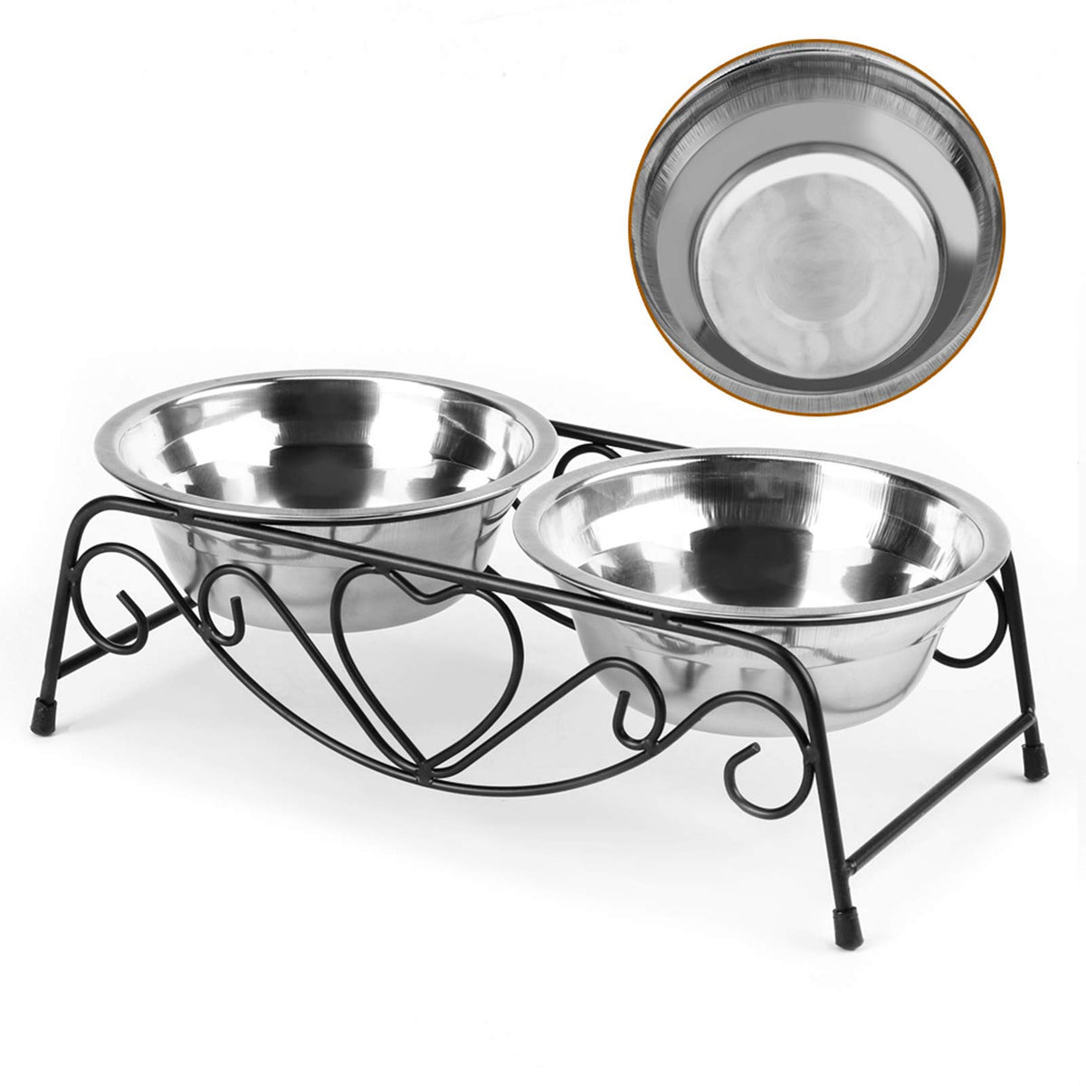 Double Stainless Steel Elevated Dog Bowls with Iron Stand G13662