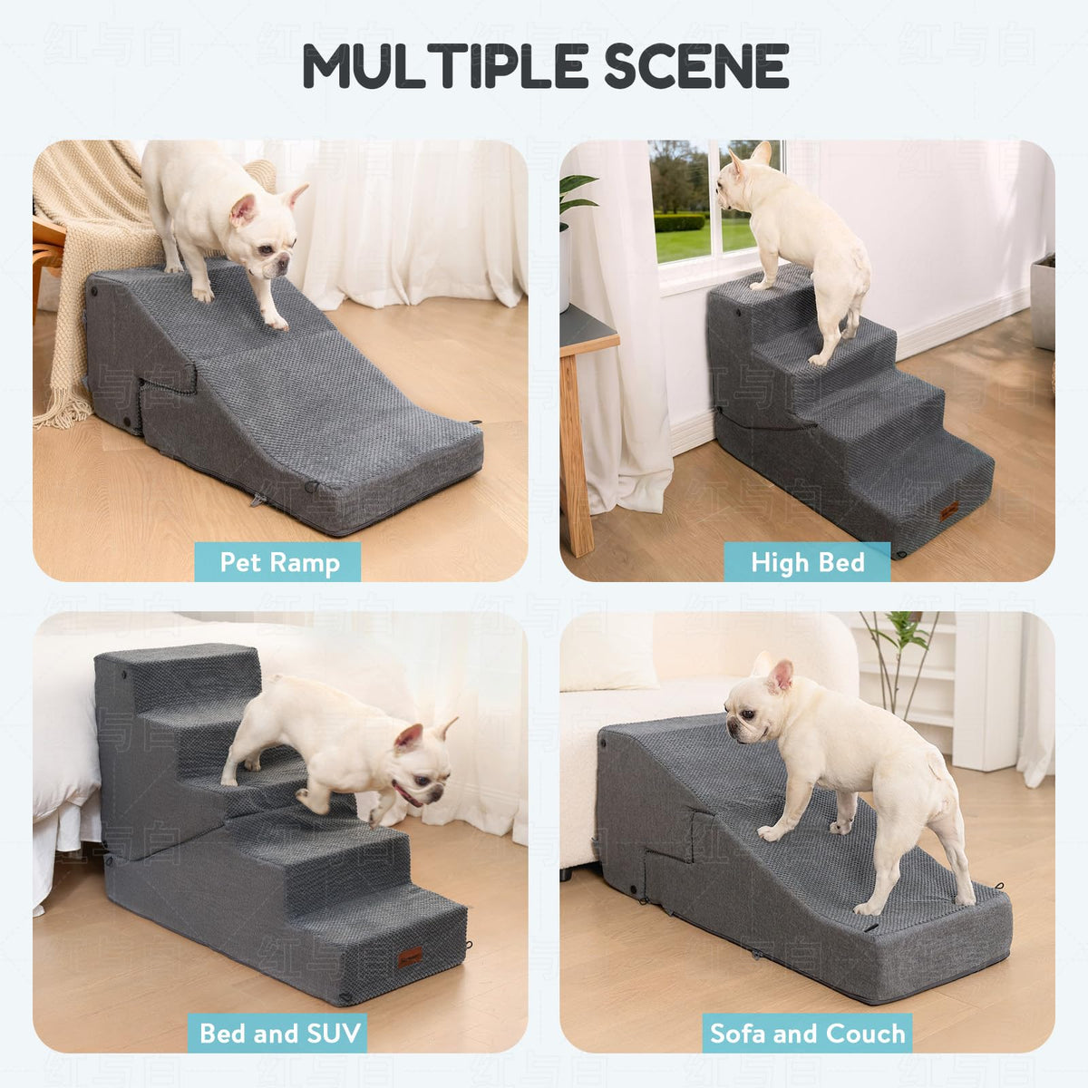 4-Step Dog Stair and Ramp with Non-Slip Bottom Grey V525
