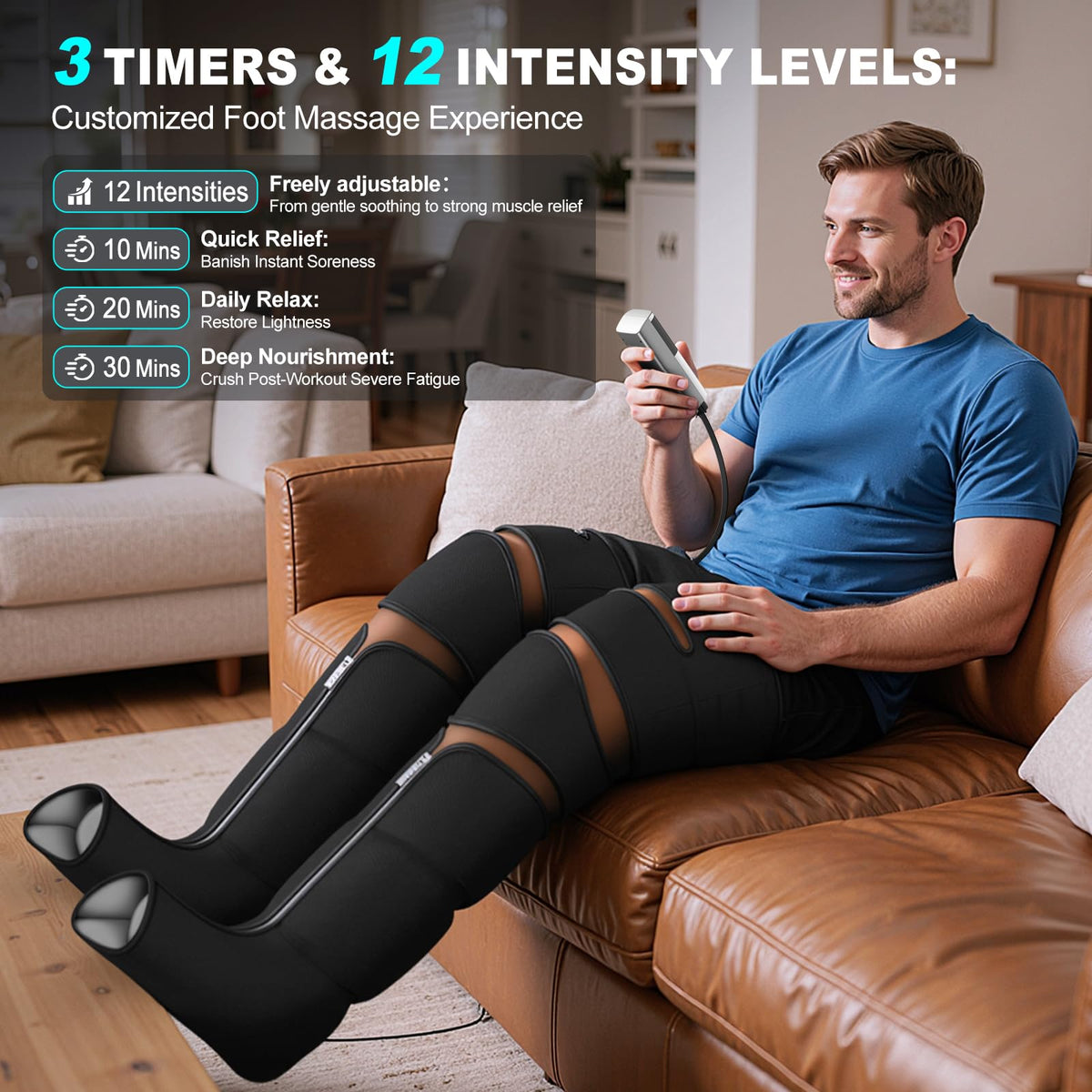 Black Leg Compression Massager with Heated Knee B194