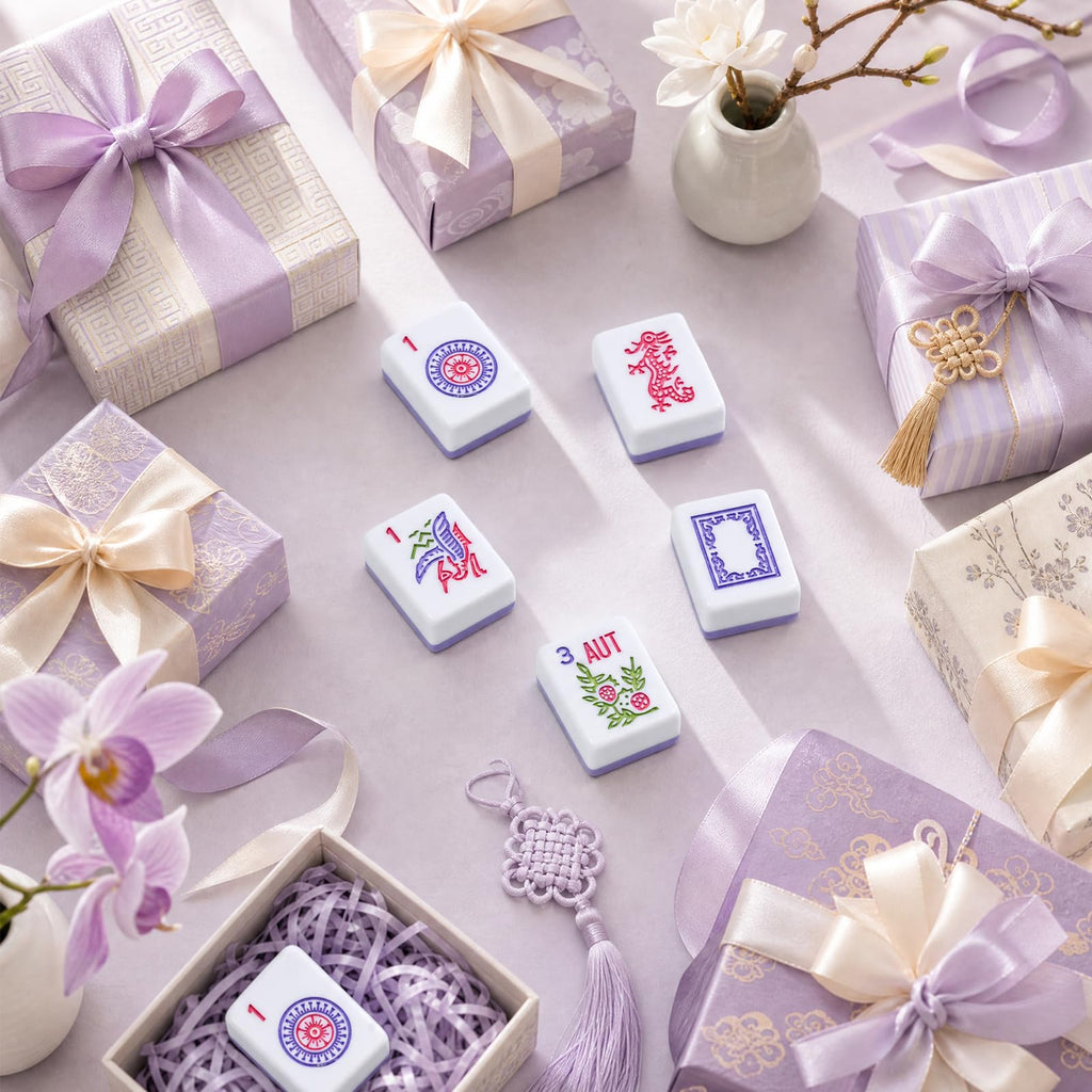 Purple 166 Tile Mahjong Set with Racks and Bag I2358