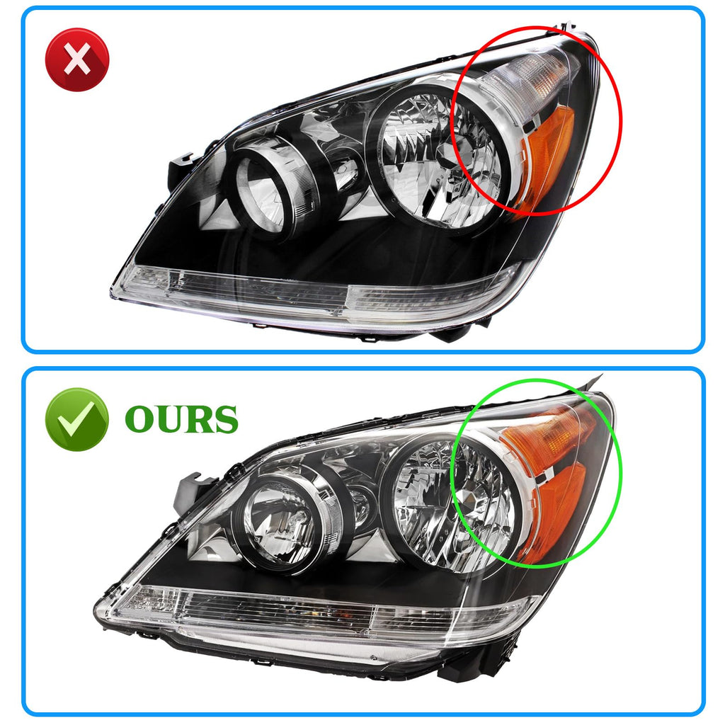 2008-2010 Honda Odyssey Headlights Assembly Black Housing Amber Reflector Driver Passenger Side F952090