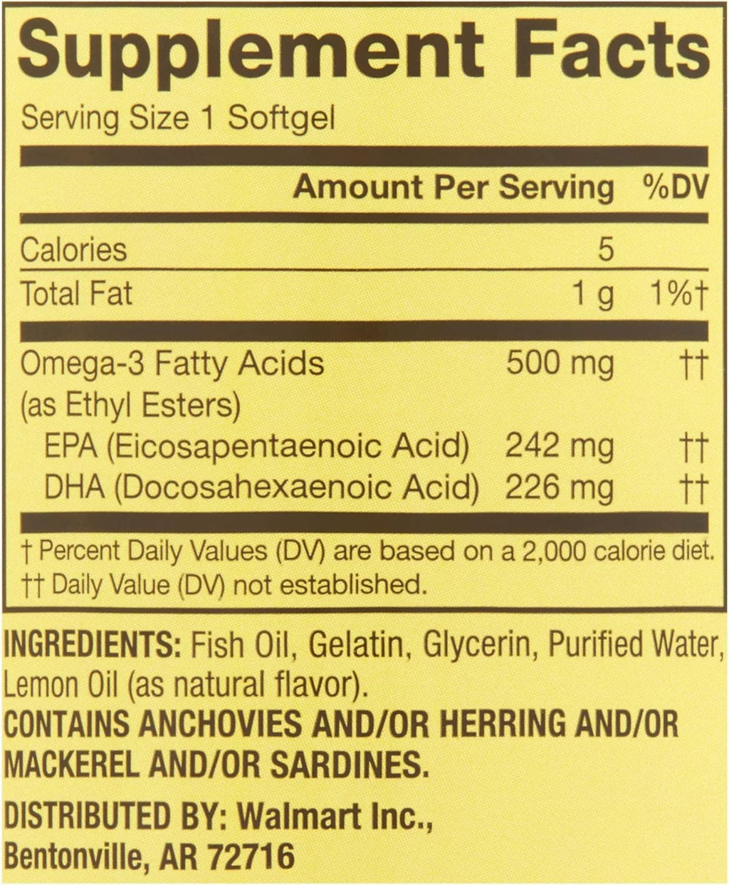 Omega-3 500 mg 180 Count Fish Oil Dietary Supplements Y2909