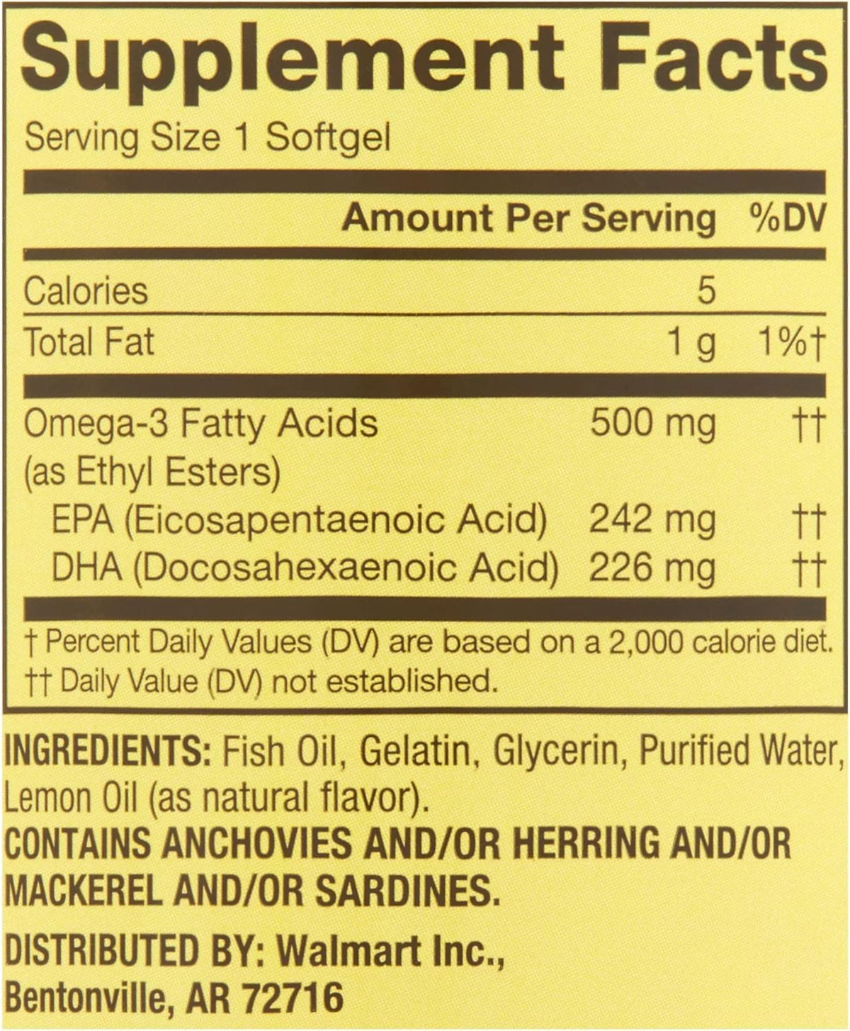 Omega-3 500 mg 180 Count Fish Oil Dietary Supplements Y2909