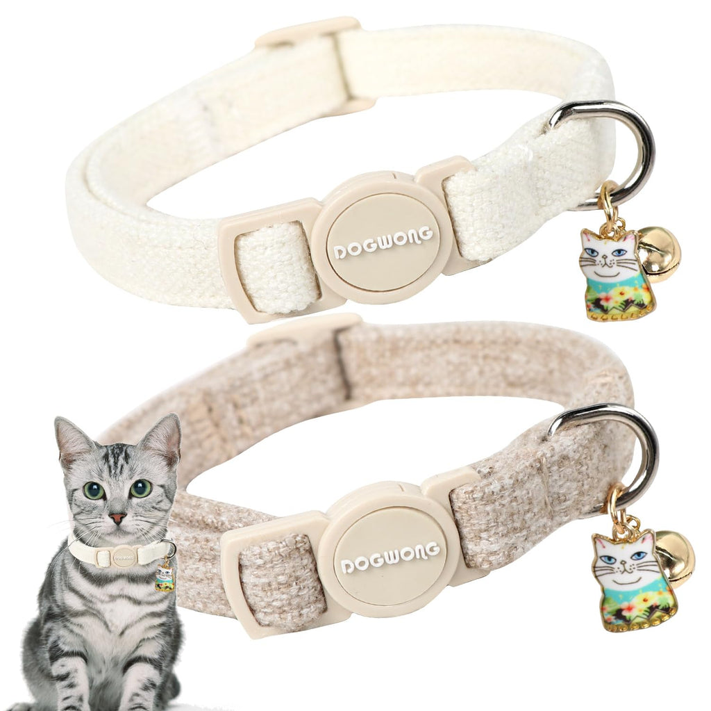 2 Pack White Hemp Cat Collars Breakaway with Bell X36926