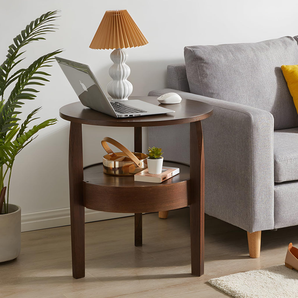 Dark Brown 2-Tier Round Coffee Table with Drawer E6310