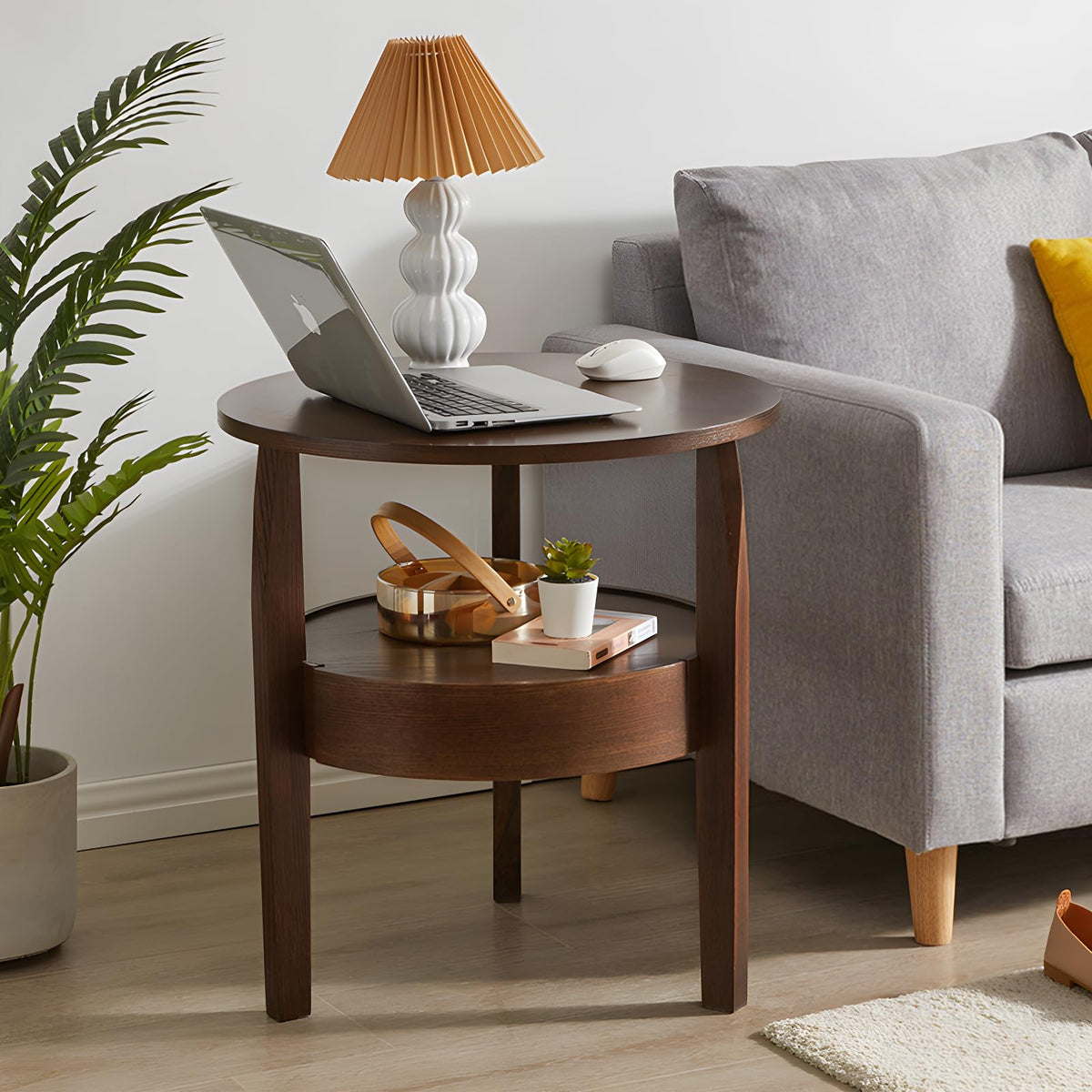 Dark Brown 2-Tier Round Coffee Table with Drawer E6310