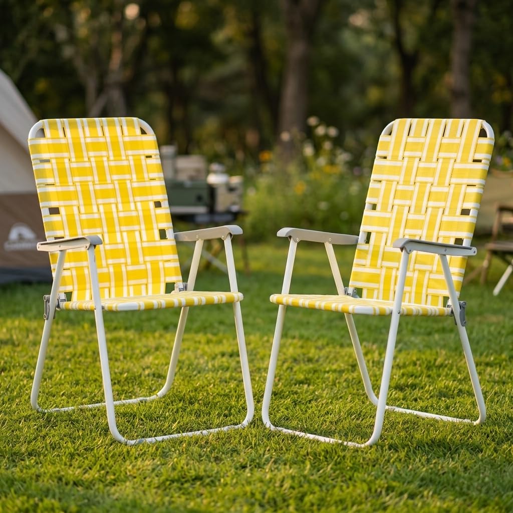 Heavy Duty Webbed Lawn Chair Set of 2 with Aluminum Frame D116763