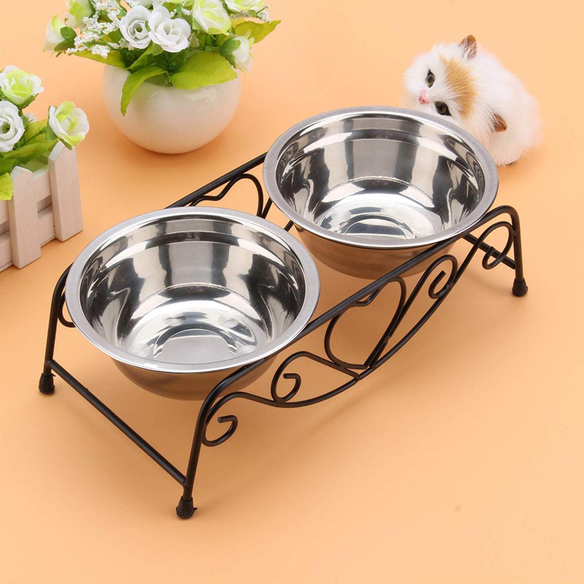Double Stainless Steel Elevated Dog Bowls with Iron Stand G13662