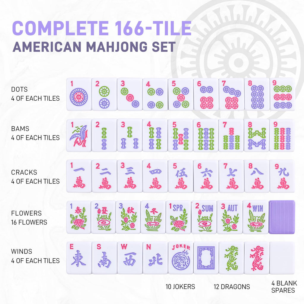 Purple 166 Tile Mahjong Set with Racks and Bag I2358