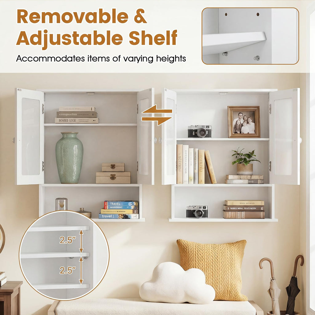 Wall Mounted Mirror Medicine Cabinet with Doors and Shelves J434818