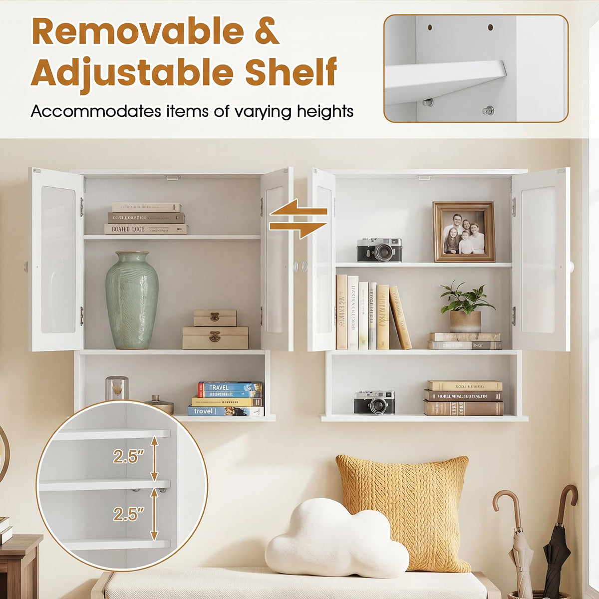 Wall Mounted Mirror Medicine Cabinet with Doors and Shelves J434818