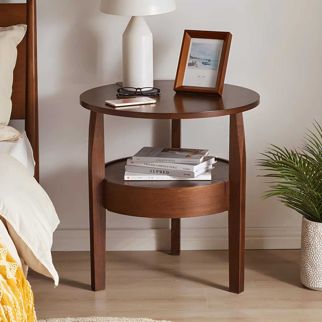 Dark Brown 2-Tier Round Coffee Table with Drawer E6310