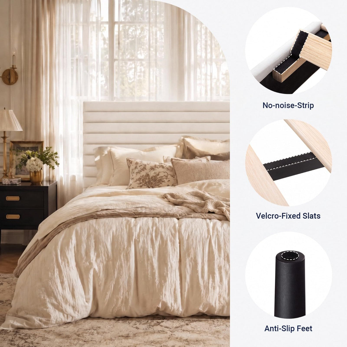 Queen Velvet Upholstered Bed Frame with Adjustable Headboard X6833